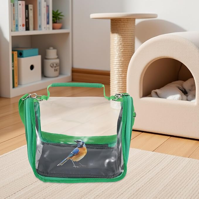 Portable Outing Bird Carrier Cage for Small Birds, Lightweight Parakeet and Lizard Carrying Cage with Strap and Handle, Green Small Size for Hiking and Vacation Trips