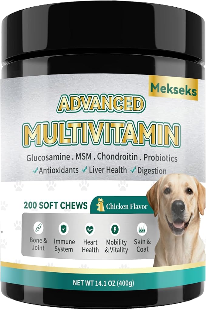 Advanced 24-in-1 Multivitamin Chews for Dogs - 200 Soft Chewable All-in-One Vitamin Support Supplement for Dog Skin Coat Itch Relief, Joints, Gut Health, 12 Essential Vitamins Treats with Omega-3