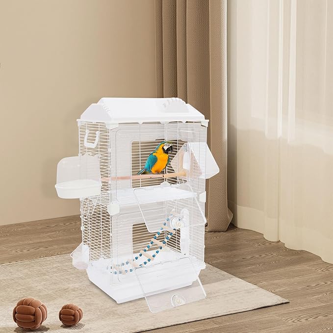 27.95 inch Flight Bird Cage Portable Bird Carrier Travel Bird Cage for Conure Sun Parakeet Green Cheek Conure Lovebird Budgie Finch Canary Travel Birdcage with Handle and Perches
