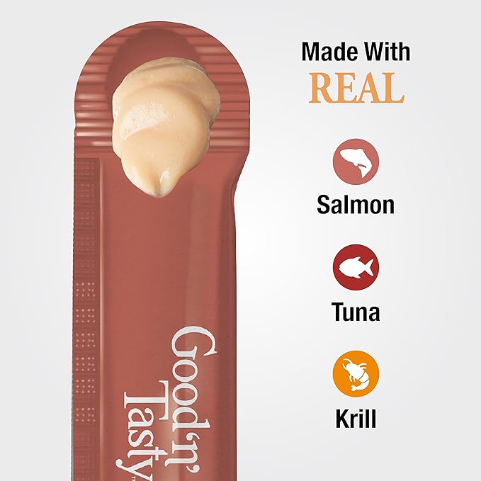 Good 'N' Tasty Savory Spoonables with Real Salmon, Tuna & Krill, 10 Count Tube, Triple Flavor Squeezable Lickable Wet Treats for Cats with Built-in Spoon for Less Mess (Pack of 3)