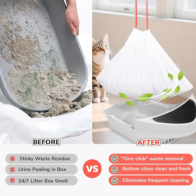 40 Count Thicken Cat Litter Box Liners Compatible With Automatic Cat Litter Box and Litter Box Robot 4 and 3,Heavy Duty Drawstring Kitten Litter Drawer Liners Disposable 25" x 16"