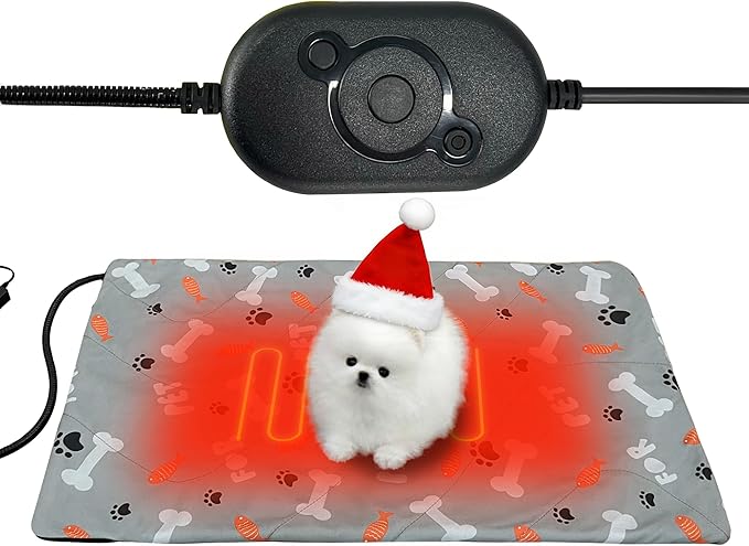 Pet Heating Pad, 32.7×20.5 inch Pressure Activated Heated Mat for Indoor Dogs Cats, 3 Adjustable Temperature with Chew Resistant Cord