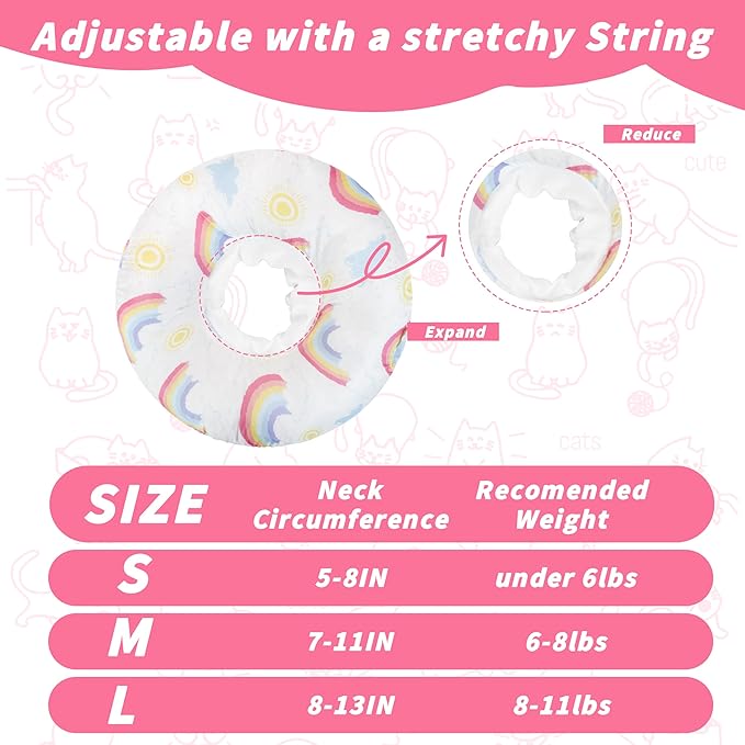 Soft Cat Cone Collar, Cute Cats Recovery Collar Suitable for Small, Medium, Large cat,Elizabethan Neck Collar for Cats After Surgery (Rainbow, Small)