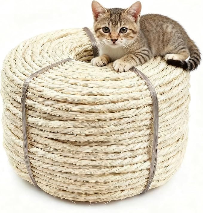 164 Feet Sisal Rope for Cat Tree & Scratching Post Replacement, 1/4 Inch Scratcher Rope to Refresh Cat Furniture, Durable Cat Scratching Rope