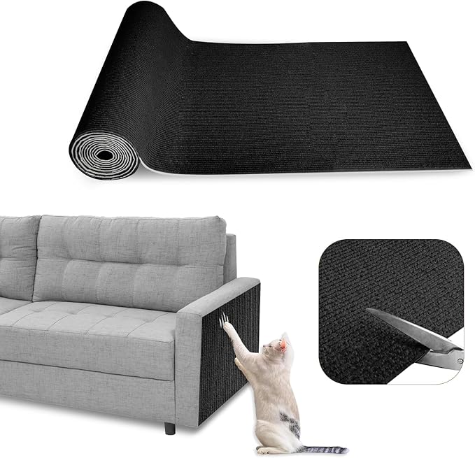 Eunice Cat Scratching Mat, Self-Adhesive Cat Scratch Carpet, Trimmable Replacement Carpet Pad for Tree Wall Cat Scratching Post DIY Couch Protector (Black, 78.7"x15.8")