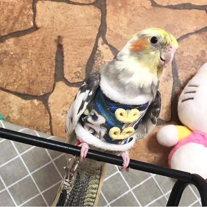 Bird Clothes, Bird Diapers, Handmade Pullover Sweaters Flight Suits Winter Warm Clothing, Role-Playing Photos Prop (Blue,XL)