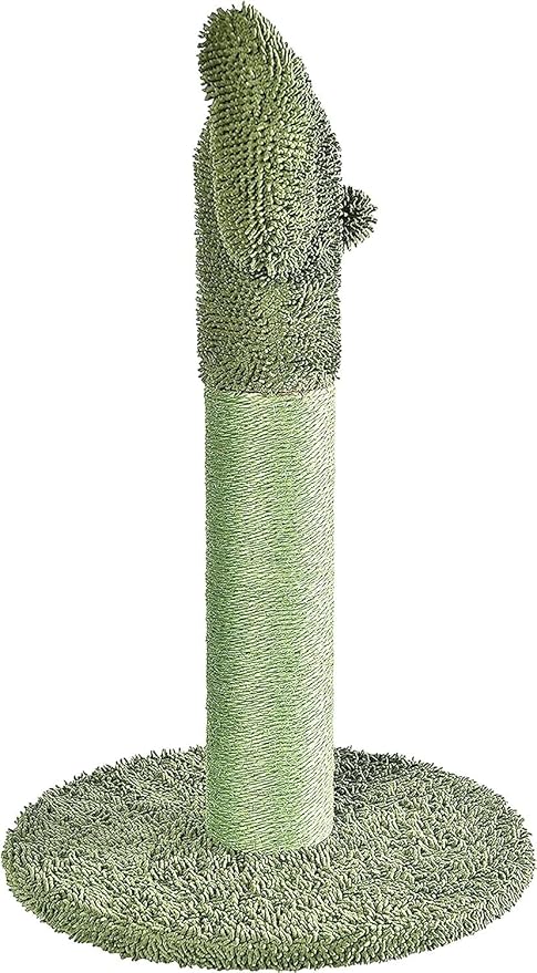 Amazon Basics Cat Scratcher - Indoor Cactus Single Cat & Kittens Scratching Post with Dangling Ball, Medium (25.6" H) - Green