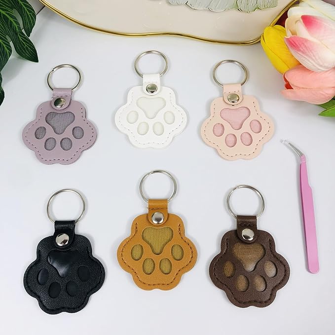 6 Packs Pet Hair Leather Keychain, Dog Cat Fur Storage Paw Keyring, Memorial Keepsake, Collar Bag Purse Key Charms