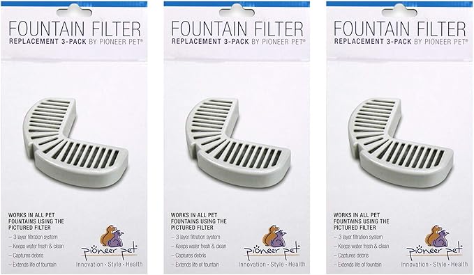 Pioneer Pet Replacement Filters for Ceramic & Stainless Steel Fountains, Raindrop Filters (9 Filters)