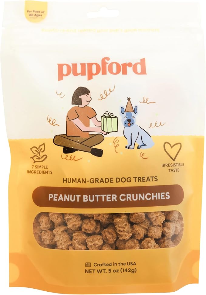 Pupford Peanut Butter Crunchies, All-Natural, Human-Grade Crunchy Treat for Dogs & Puppies (8 oz)