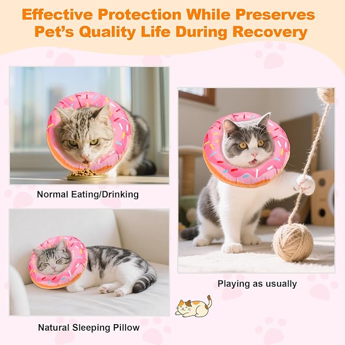 Cat Cone Collar Soft, Comfortable Cat Donut Collar After Surgery, Adjustable Elizabethan Recovery Collars & Cones to Stop Licking, Lightweight Neck Collar Soft Cone for Cats Kitten (Pink, Small)