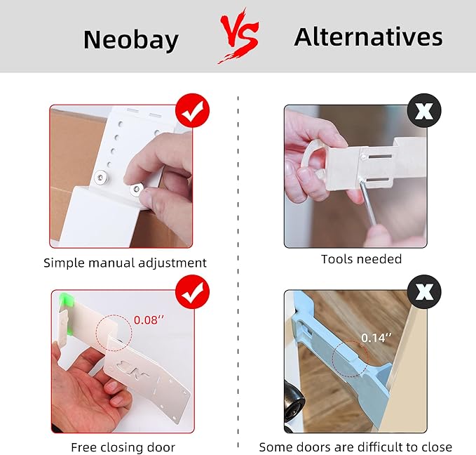 Steel Cat Door Latch, Door Prop for Cats Keep Dogs Out of Cat Litter Box, Cat Door Stopper with Silicone Anti-Collision Pad, Alternative to Interior Pet Door, Steel White 2 Packs
