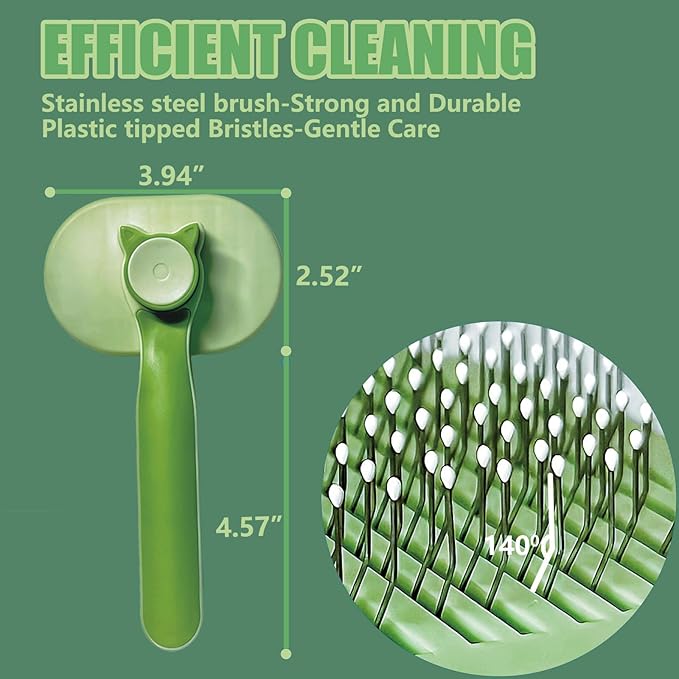 Demiya Cat Grooming Comb with Ergonomic Handle, Green Plastic Pet Brush for Cats, Detangling and Deshedding Tool (Green)