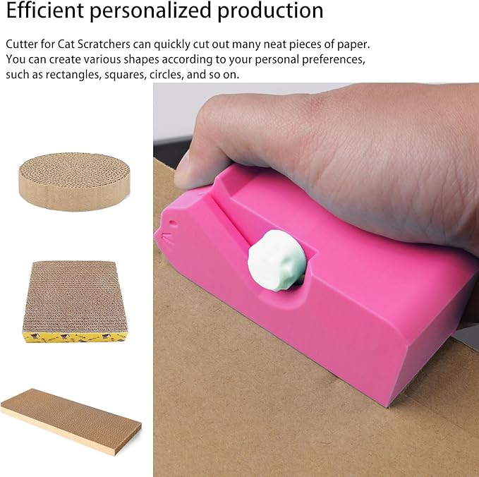 Cardboard Cutter for Cat Scratchers with 10pcs Blade,3D Printed Card Board Cutter Kids DIY Cat Scratchers Cardboard Strip Tool Machine for Cat Lovers (Pink)