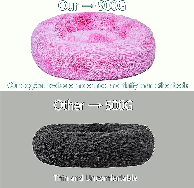 Calming Dog Bed for Small Dogs Cats, Kitty Puppy 23'' Round Anti-Anxiety Warm Fluffy Plush Faux Fur Bed, Soft Anti-Slip Donut Washable Small Pet Bed, Cozy Cat Puppy Bed, Fits up to 30 lbs Pets