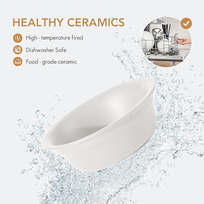 Ceramic 7.1inch Set of 2 Dog Bowls for Medium Dogs, 2pcs Basic 2.5 Cup Food or 24 oz Water Dishes for Replacement, Wide Opening Rounded Edge(2 Bowls, Matt White)