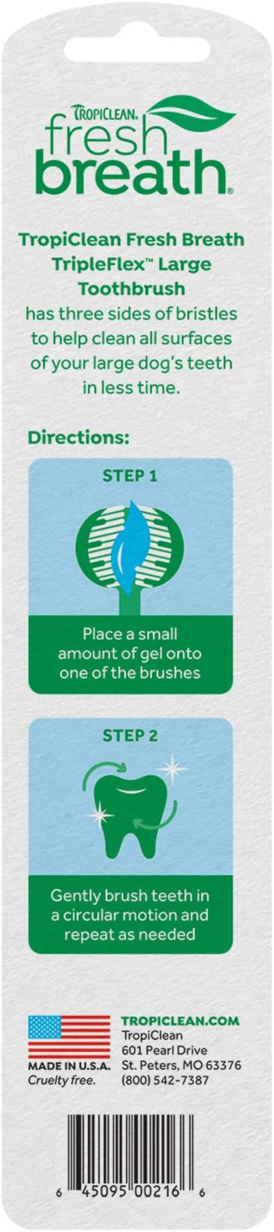 TropiClean Fresh Breath TripleFlex Toothbrush for Large Dogs | Use Toothpaste or Gel | 360-Degree Toothbrush | Complete Dental Care