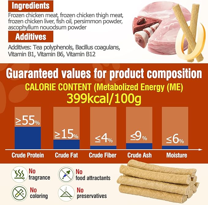 150g Freezed Dried Cat Dental Treats Chicken Flavor, Cat Chew Stick for Freshens Breath and Reduce Tartar, Feline Teething Sticks Cats Treats Snack