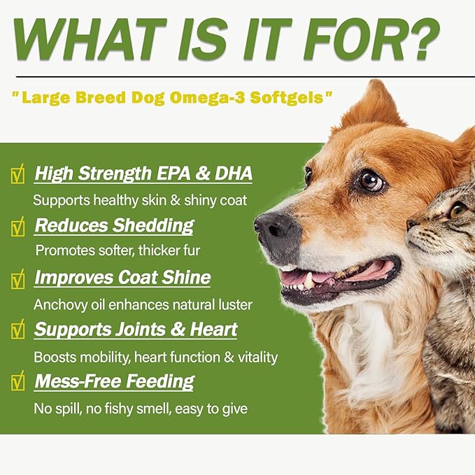 【NUTRIARISE】 Omega 3 Fish Oil Capsules for Dogs – Supports Heart, Skin & Coat, Dog Supplement with EPA & DHA | 120 Softgels