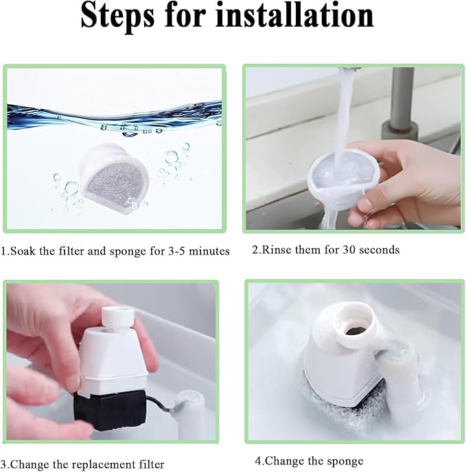 TuTuYa 16PCS Cat Water Fountain Filters Replacement Compatible with PetSafe Drinkwell Fountains, 8 Replacement Carbon Filters + 8 Replacement Sponges Foam Filter for Dog and Cat Fountains