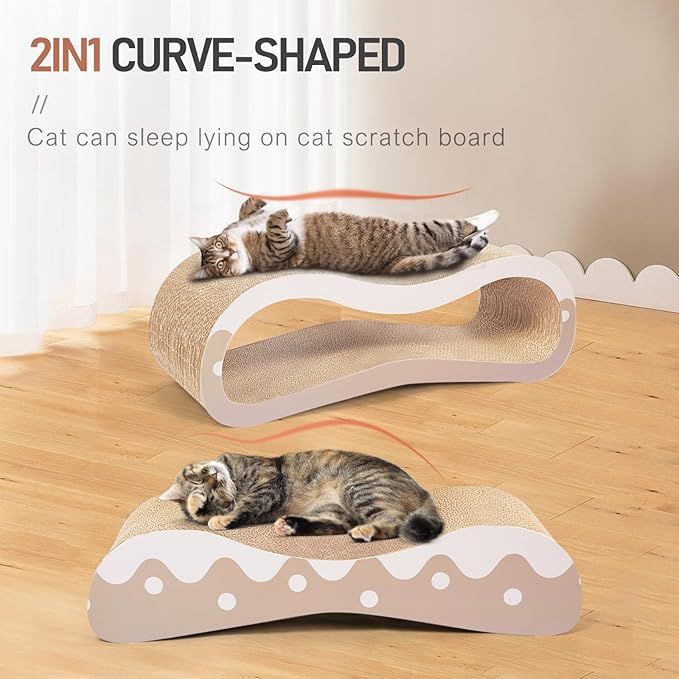 Simple Delxue 2 in 1 Cat Scratcher Cardboard Lounge Bed, Cat Scratching Post, Durable Board Pads Prevents Furniture Damage,Large,Wave