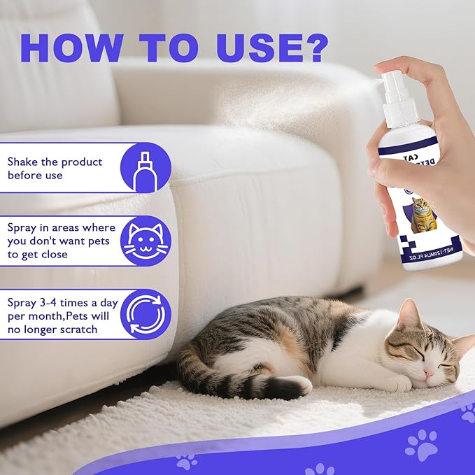 Cat Deterrent Spray, Cat Repellent Spray for Scratching & Marking, Anti-Scratch Deterrent for Furniture, Sofas, Rugs, Curtains, Plants, Indoor & Outdoor 4 FL.OZ