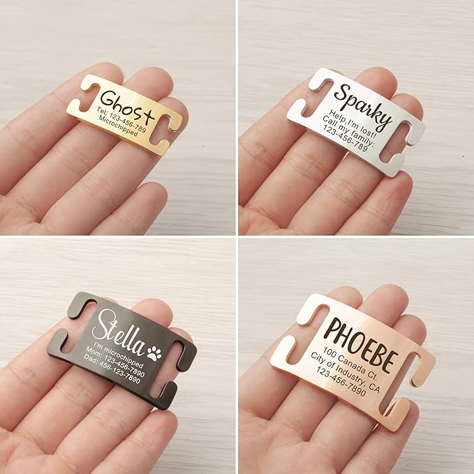 Anavia Slide On Silent Pet ID Tags, Personalized Engraved Multi-Color Plated Stainless Steel Cat Dog Name Tags, Glossy Customized Chew-Proof Quiet Dog Collar Tags (X-Large, Rose Gold)