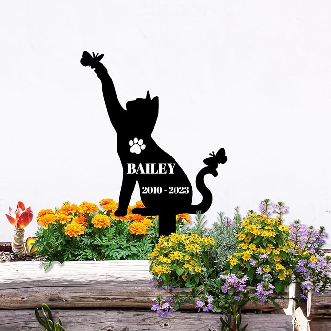 Custom Cat Memorial Grave Marker Garden Stake, Personalized Butterfly Cat Memorial Stake Grave Marker, Cat Memorial Gift, Customized Cat Memorial Plaque Grave Marker Pet Loss Stake