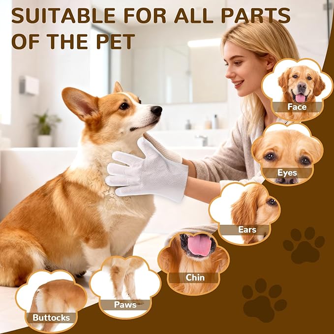 Pet Glove Wipes for Dogs&Cats,Rinse-Free Dog Cleaning Gloves,Thickened Pet Wipes for Quick Cleaning and Deodorization Suitable for Cleaning Paws, Face and Whole Body, and Daily Care,20 Count
