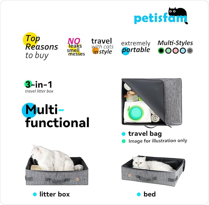 Travel Light with Covered Portable Cat Litter Box Without Any Mess. Ultra-Lightweight, Stop Lugging a Hard Litter Box. Keep Everything Contained. Ideal for Hotel Stays, Car Trips, Flights