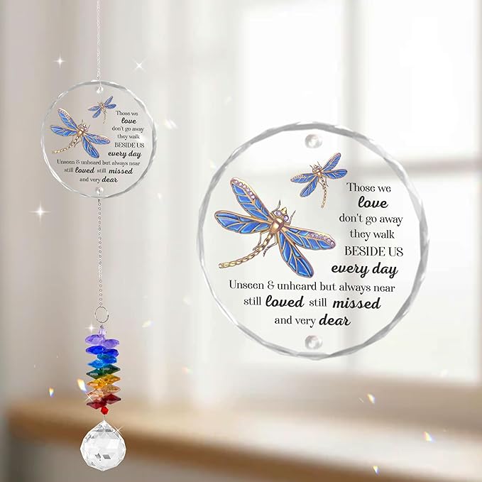 Glass Suncatcher Ornament - Those we Love Don't go Away - Sympathy Gifts for Loss of Loved One - Comfort Keepsake - Crystal Rainbow Maker - Xmas Mother's Day for Mom Dad