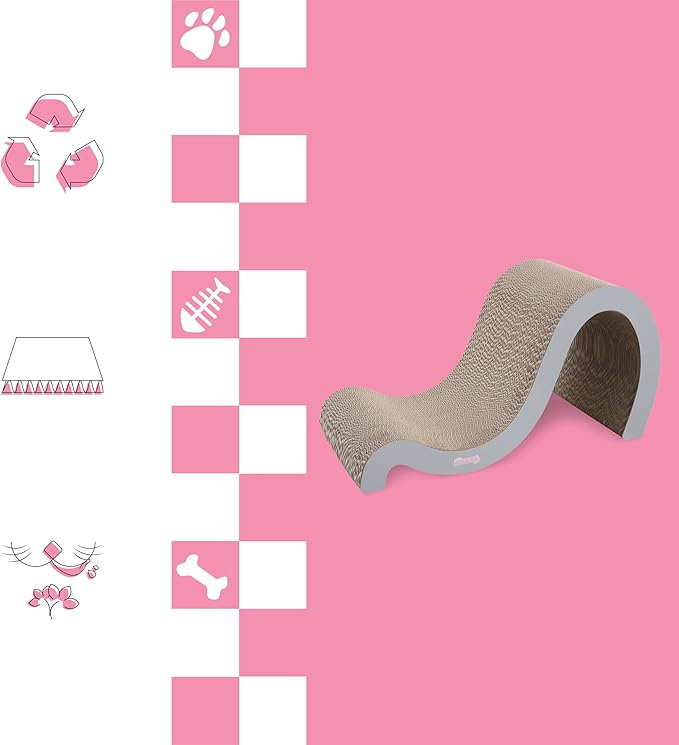 CSR1013E Kona 27" Modern Cardboard Double-Sided Wave Cat Scratcher with Catnip, Fog