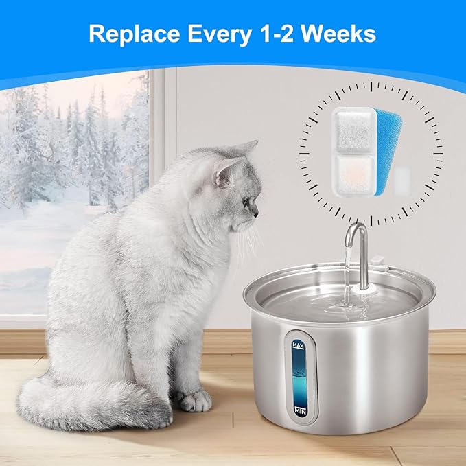 12 Pack Cat Water Filters Replacement for oneisall,Replacement Filters for 67oz/2L Stainless Steel Pet Fountain, Easy to Install and Keep Water Clean for Pet