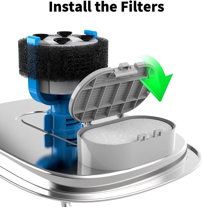 Wonder Creature 24 Pack Cat Water Fountain Filter Replacement, 4+4/8+8/12+12/16+16 Pack for Stainless Steel Cat Water Fountain 2L/67oz and 3.2L/108oz, 12 Carbon Filters & 12 Pre-Filter Sponges