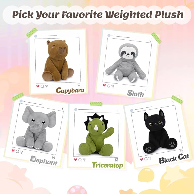 BRICHOEE Weighted Stuffed Animals, 5lbs Elephant Plush Sensory Weighted Elephant Stuffed Animals, Cute Plush Toy Calming Plushie Pillow Birthday Gifts for Adults Baby Kids Boys Girls