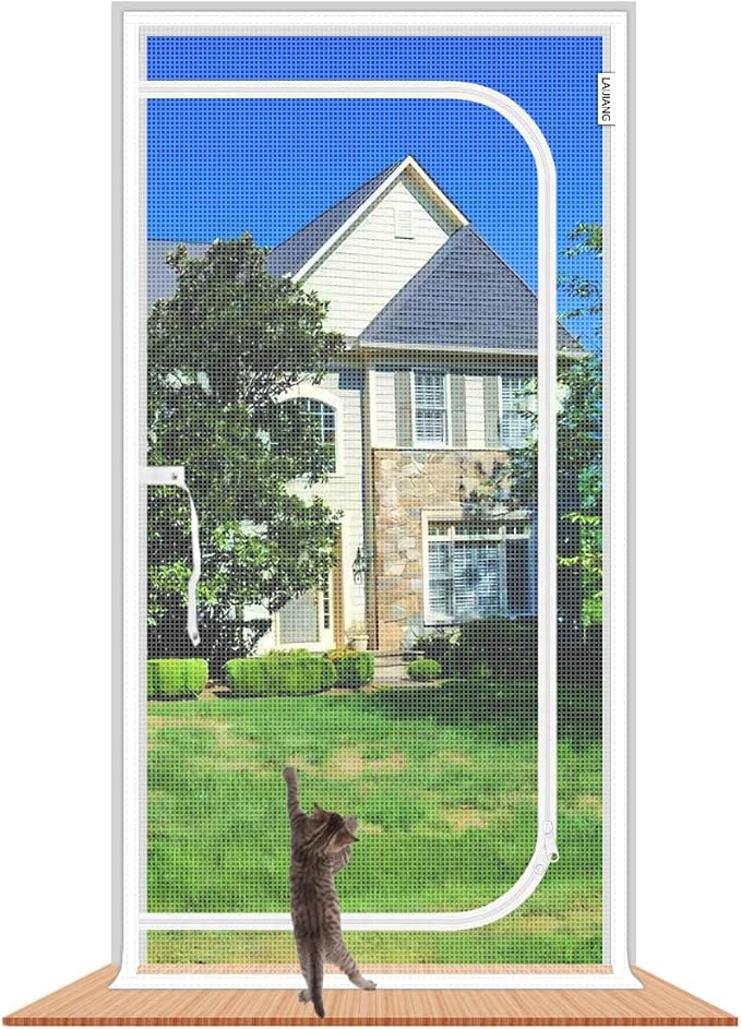 Cat Screen Door 47x87'' Reinforced Cats Resistant Mesh Screen Door with Zipper Closure, Pets Scratch Proof Screen for Living Room, Bedroom, Patio, Fits Openings 45x85''