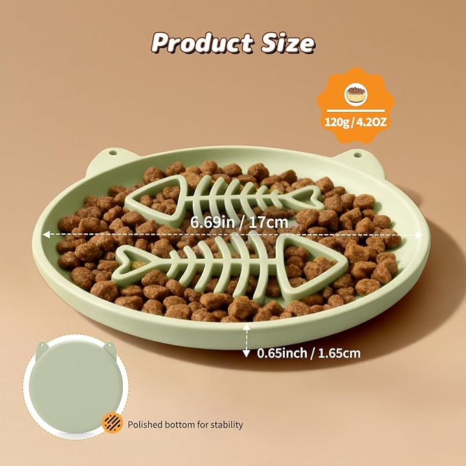 Slow Feeder Cat Bowl, 2 PCS Silicone Cat Bowl, Slow Feeder Ideal for Dry and Wet Food, Easy to Clean, Interactive Puzzle Toy for Pets Food Training, Keeps Cats Busy,6.69" W*0.65" H