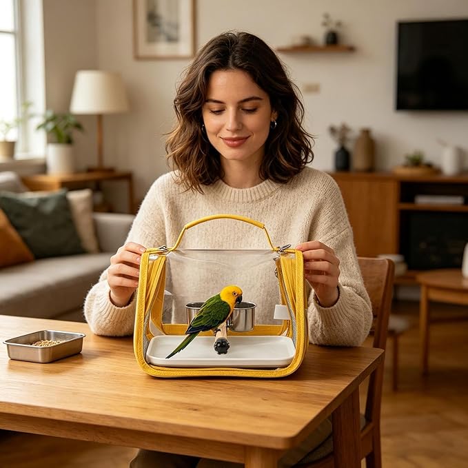 Bird Travel Carrier - Transport Bag for Bird with Perch - Lightweight Parakeet Cage - for Parrot Parakeet Cockatiel Conure Cockatoo Outdoor Travel Camping Road Trip Vacation