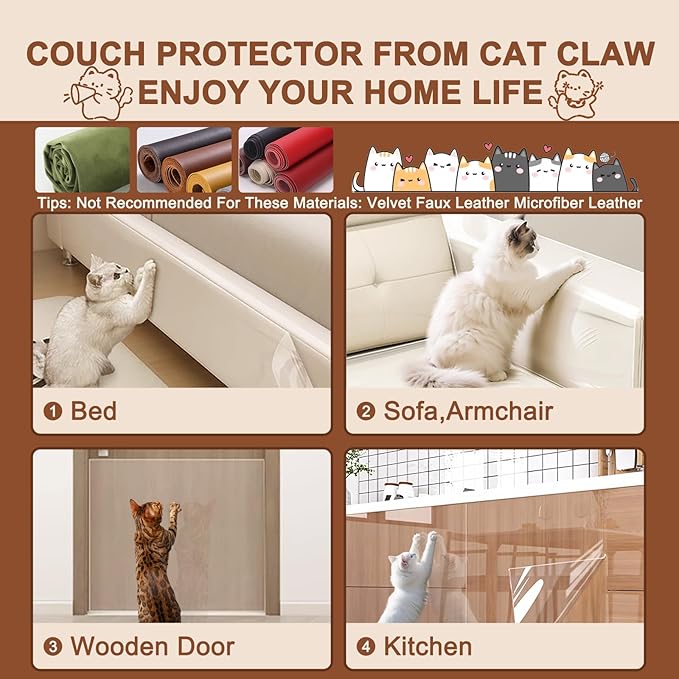 Anti Cat Scratch Furniture Protector, Couch Protector from Cat Claws, Transparent Sofa Guard Shield Single Sided Sticky Cats Scratch Deterrent Tape, 196.85"x15.74" 1 Pack