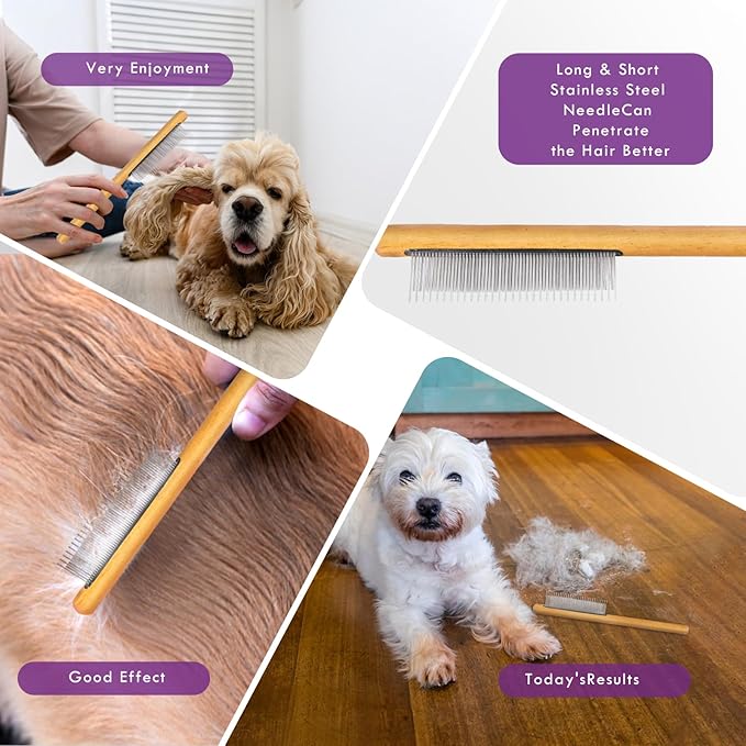Slicker Brush for Dogs, Large Long Pin Dog Grooming Brush for Doodles Goldendoodles Poodles Labradoodle Bernedoodles, 3 Pcs Wooden Handle for Mats Tangles - Purple