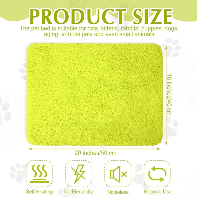 4 Pack Self Warming Cat Pads Self Heating Cat Mat Washable Homeless Dogs Thermal Pads Kennel Pad Reflects Body Heat Warm Crate Bed Mat for Indoor Outdoor Pet(Fluorescent Green,16 x 20 Inch)
