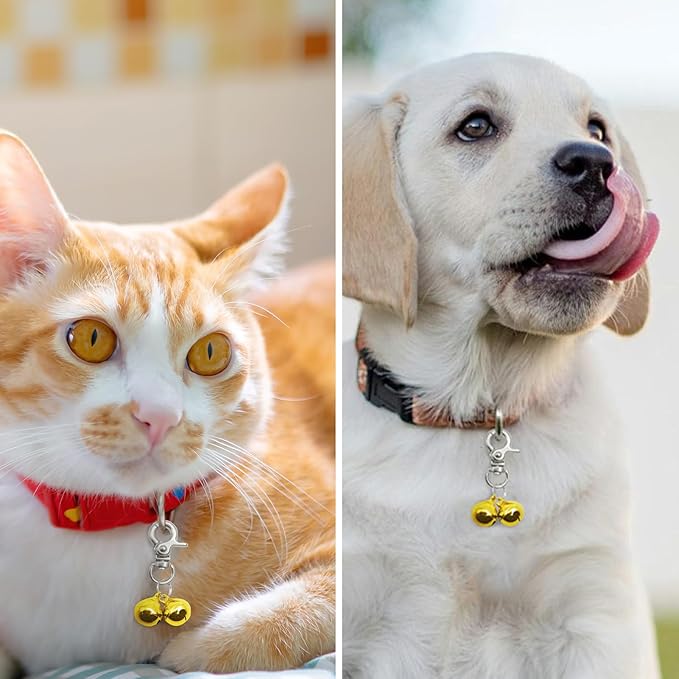 EXPAWLORER Pet Bells for Dog Cat Collar Charm - 2 Pack Cat Collar Accessories Bells Loud, Pet Jingle Ornament Training Pendant Neck Decoration, Tracker for Saving Birds, Gold
