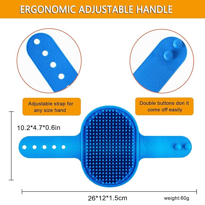 Dog Grooming Brush, CWXZSTM Pet Shampoo Bath Brush Soothing Massage Rubber Comb with Adjustable Ring Handle for Long Short Haired Dogs and Cats 2pcs