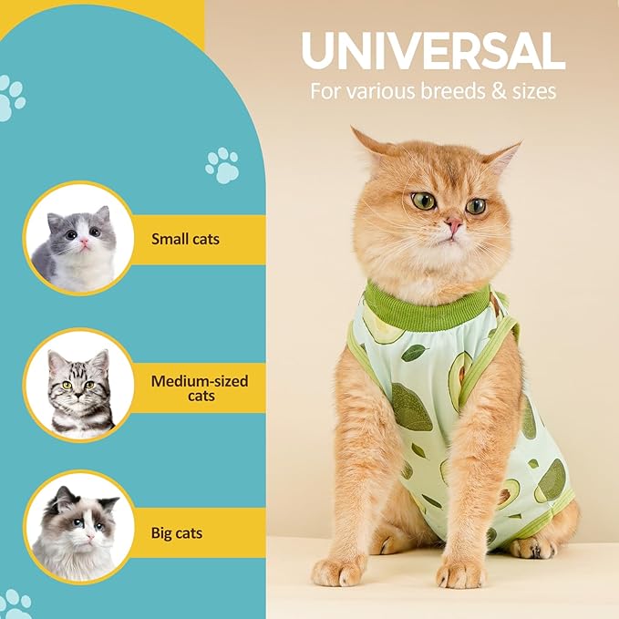 Avont Cat Recovery Suit - Kitten Onesie for Cats After Surgery, Cone of Shame Alternative Surgical Spay Suit for Female Cat, Post-Surgery or Skin Diseases Protection -Avocado(L)