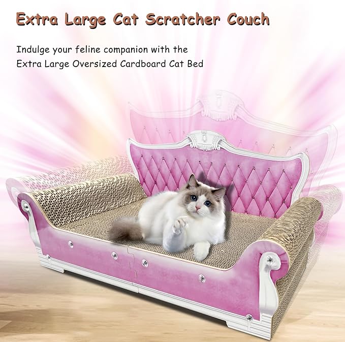 Luxury Cardboard Cat Scratcher Sofa Bed, Couch Shaped Scratching Board with Catnip, Scratcher for Indoor Cats, Large Pink