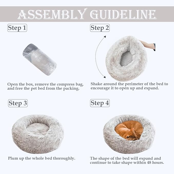 Washable Dog & Cat Bed for Ultra Large Small Medium Size Pet, Calming Donut Round Cute Warming Mat House Supply Indoor, 8 Sized Deal Necessity Essential Furniture for Boy Girl Puppy Kitten kitty