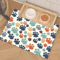Cat Food Mat 20 * 16 inch, Absorbent Dog Mat for Food and Water Bowl, Quick Dry, Non Slip Pet Water Dispenser Mat, Easy to Clean Pet Placemats (Colored Claw Prints)