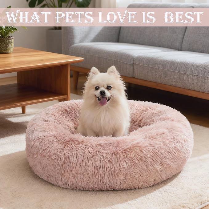 Washable Dog & Cat Bed for Ultra Large Small Medium Size Pet, Calming Donut Round Cute Warming Mat House Supply Indoor, 8 Sized Deal Necessity Essential Furniture for Boy Girl Puppy Kitten kitty