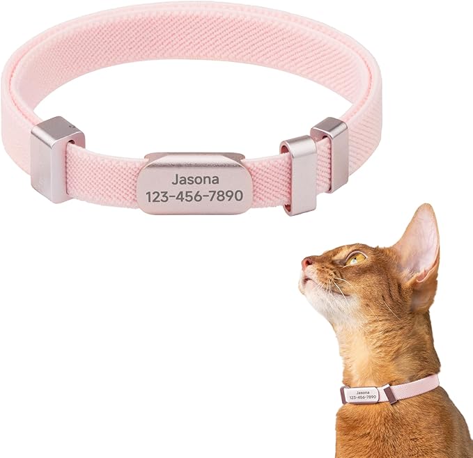 Engraved Pet ID Tag - Personalized Name Tag, Engraved Tag Cat Collar Charms, Custom Aluminum Alloy or Stainless Steel Cat Name Tag for Kitten Small Large Cats (Horizon-Blush Pink S)