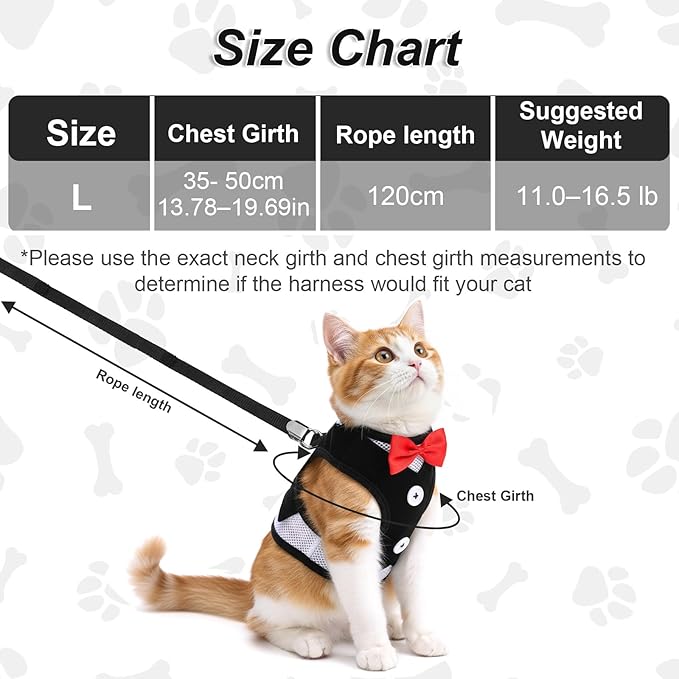 Cat Harness Leash Set for Walking Soft Adjustable Cats Vest Harnesses Escape Proof Comfortable Breathable Mesh Kitten Anti-Escape Leash Chest Harness Easy to Wear for Outdoor Travel